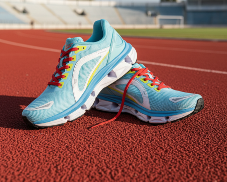 Breathable running shoes on a track