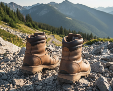 Hiking boots on rocky trail