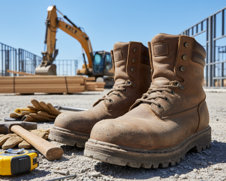 Work boots at construction site