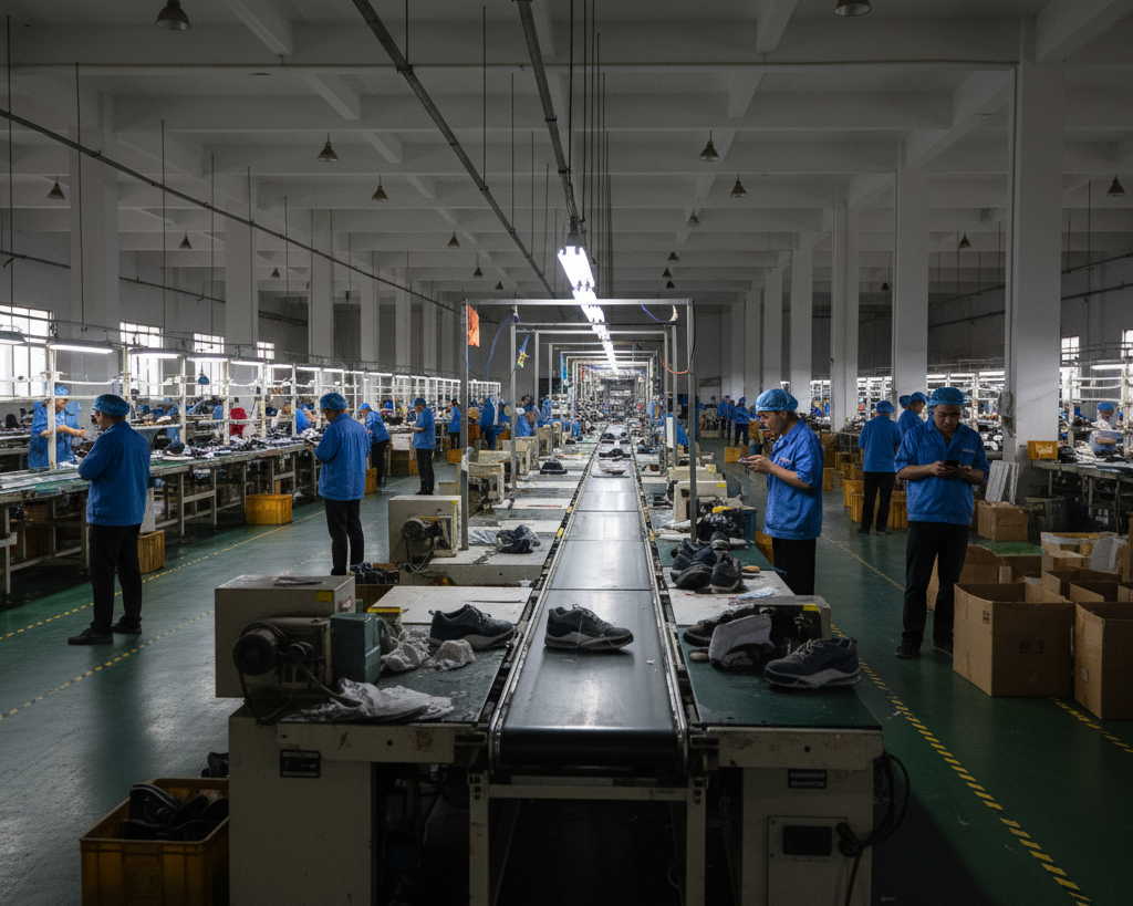 Declining footwear production in China factory