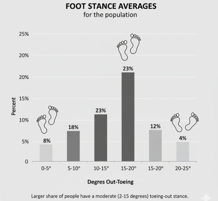 Bar chart illustrating average foot progression angles in the population