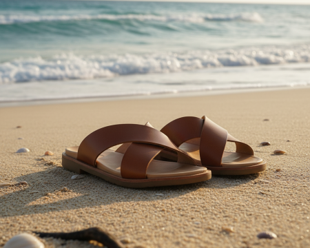 Leather sandals on beach