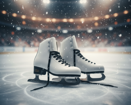 Ice skates on rink