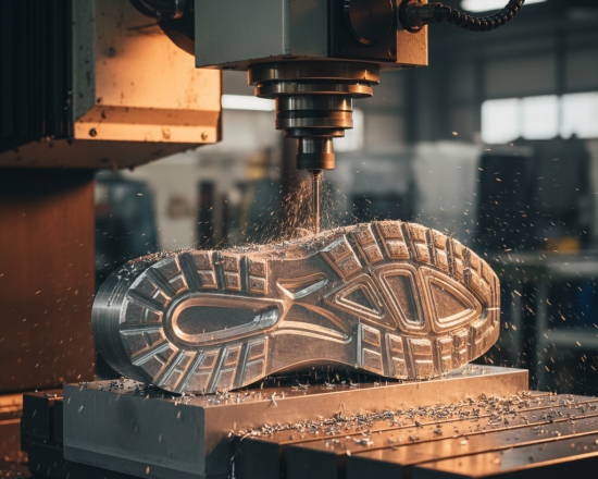 CNC machining of a sneaker outsole mold designed with CAD/CAM software