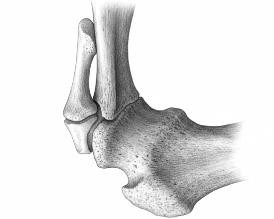 Medial view of calcaneus showing sustentaculum tali as horizontal shelf supporting talus