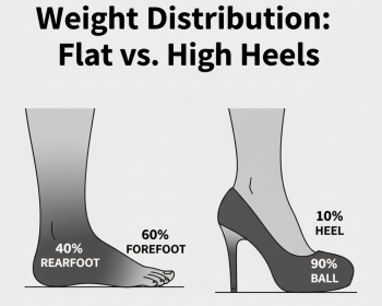 Comparison of weight shift in flat vs. high-heel footwear.