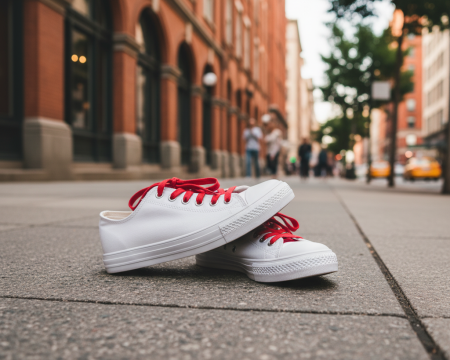Canvas sneakers on pavement