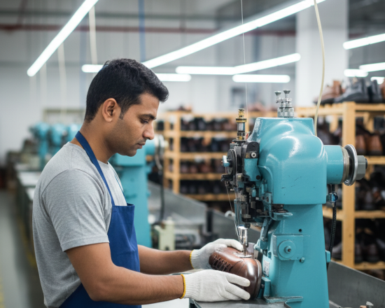 Vertical lockstitch securing leather outsole to welt