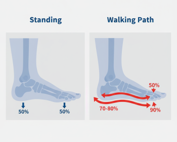 Diagram of weight stress path in standing vs. walking.