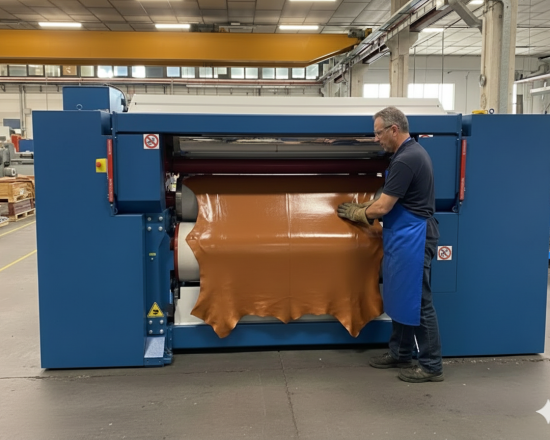 Ironing machine smoothing leather