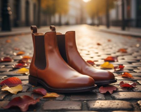 Brown Chelsea boots on cobblestone