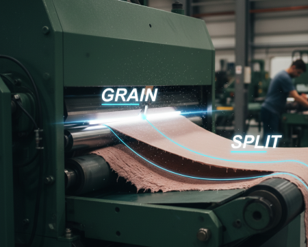 Hide splitting in leather manufacturing process.