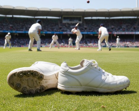 Cricket shoes on pitch