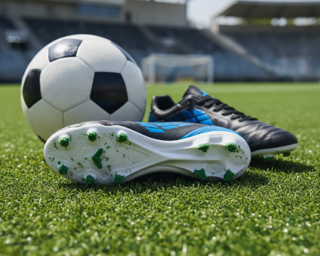 Football cleats on turf