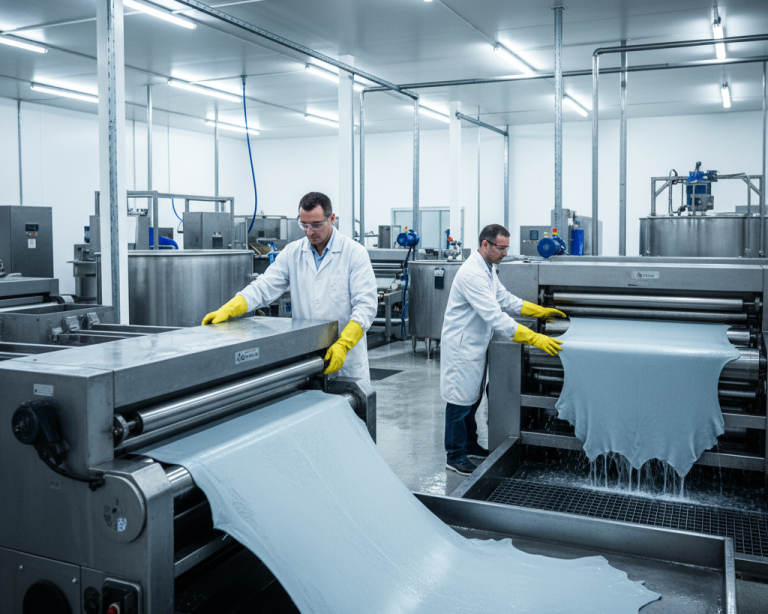 Wet blue leather on continuous setting and samming line