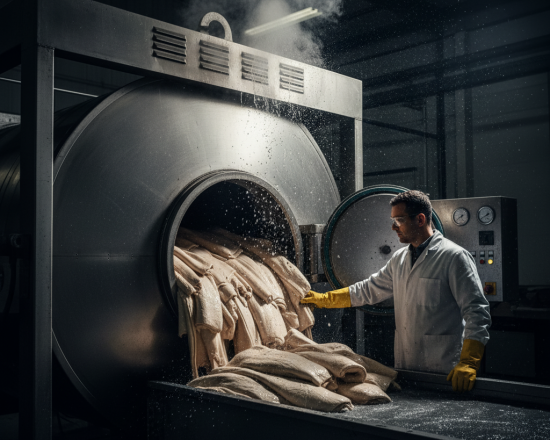 Pickling stage in modern leather factory
