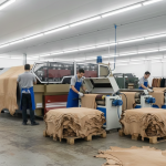 Array of leather finishing machinery in action