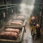 Featured image of raw hides in the leather manufacturing process at a tannery.
