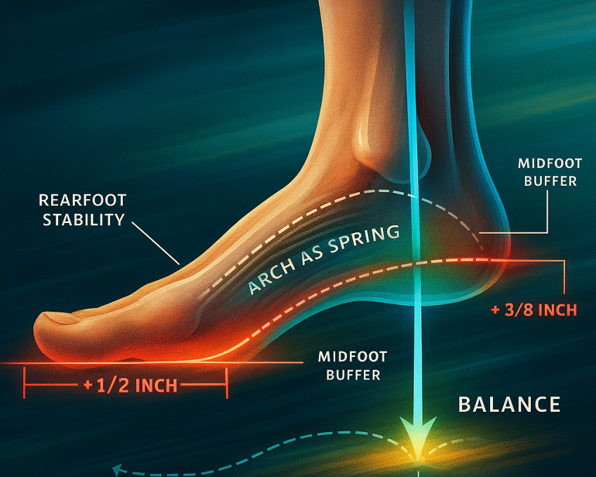 Foot under load illustrating dynamics, support, and expansion for optimal fitting.