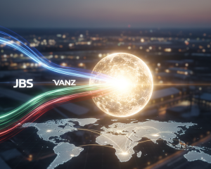 Abstract visualization of three companies merging into a single, unified global leather group, symbolizing consolidation and increased market scale.
