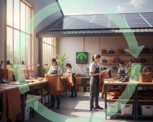 Sustainable leather production using renewable energy and circular practices.