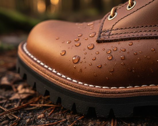 Close-up of stitchdown flange and lockstitch on real boot