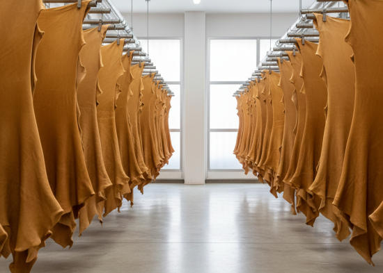 Vegetable tanned crust drying on toggle frames