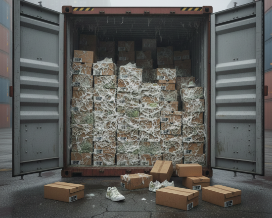 Mold-contaminated footwear container rejected