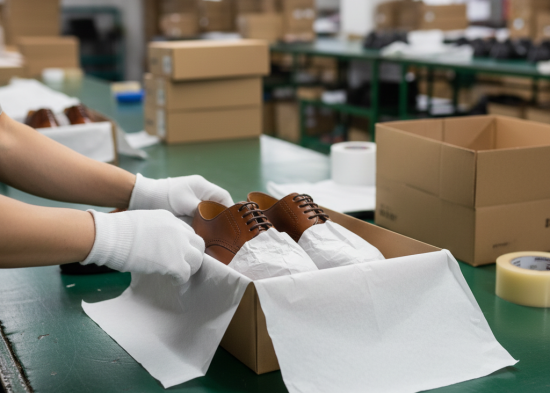 Correct glove procedure during shoe packing to prevent sweat transfer