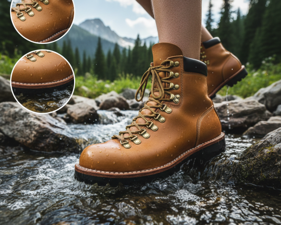 Stitchdown boots proving water resistance in real mountain stream