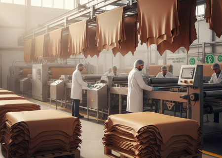 Portuguese leather tannery production line with processed hides and sustainable leather manufacturing operations