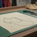 Derby shoe pattern illustrating tongue height groove and lining construction in footwear manufacturing