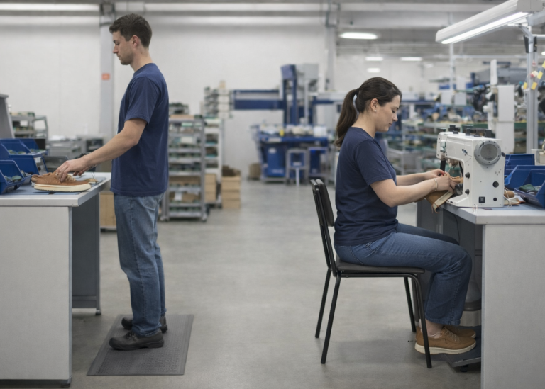 Ergonomically correct workstation height in footwear manufacturing