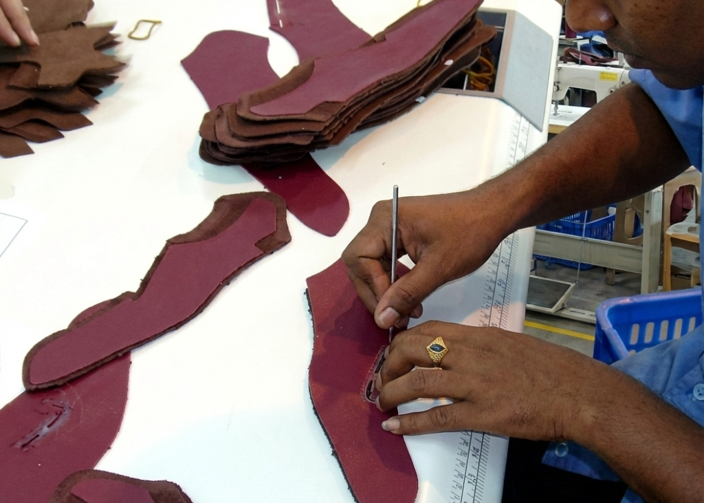 Upper Components Marked using Silver Pen for Stitching Guides