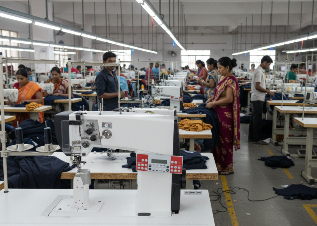 Post bed stitching machine for curved footwear upper stitching