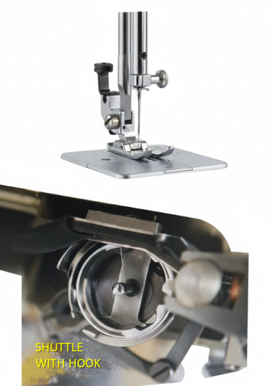 Rotary hook stitch formation in footwear sewing