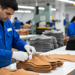 Post-cutting inspection and labeling process in a footwear factory