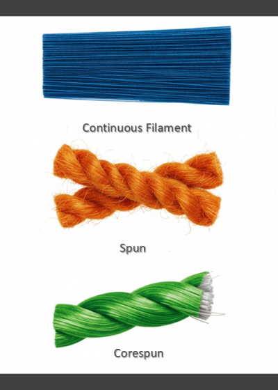 Thread construction types used in footwear stitching