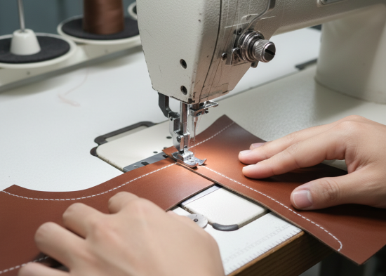 Flat bed stitching machine used for leather shoe upper panels