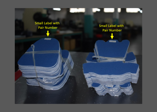 Numbered labels for pair matching in footwear manufacturing