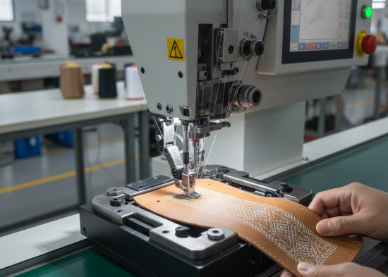 Automatic stitching machine used in footwear manufacturing