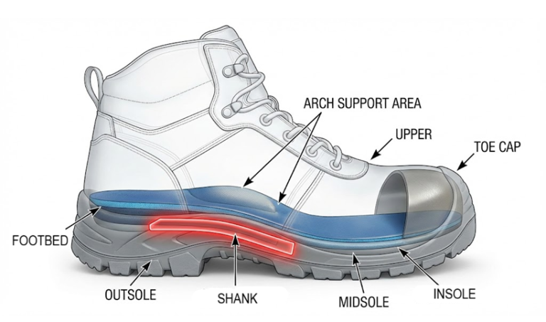 Cross-section diagram of shoe shank in footwear construction
