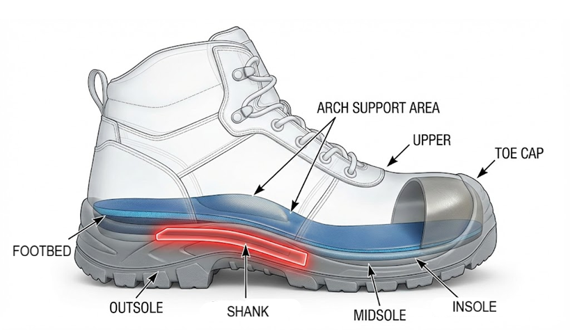 Cross-section diagram of shoe shank in footwear construction