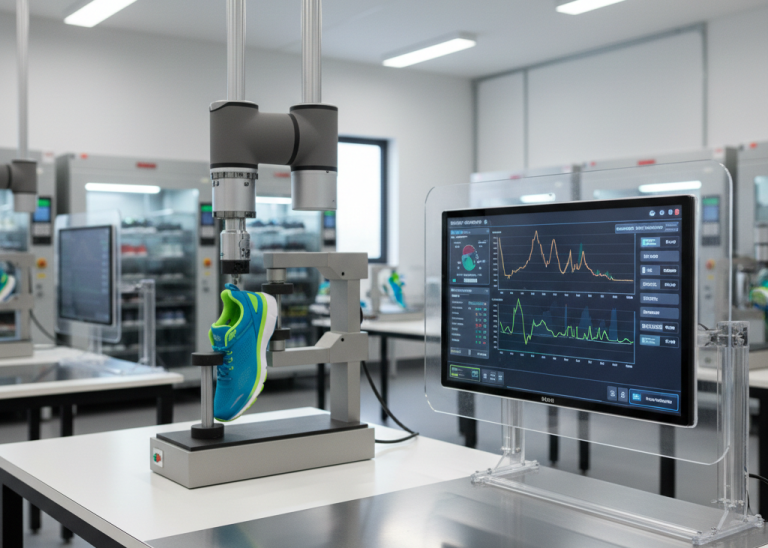 High-tech footwear laboratory performing whole shoe performance testing