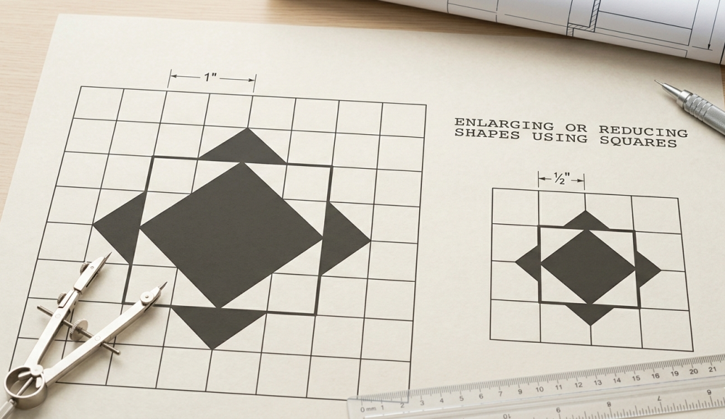 Enlarging or reducing shapes using squares
