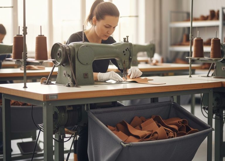 Footwear sewing machine table with catching device preventing upper parts from falling