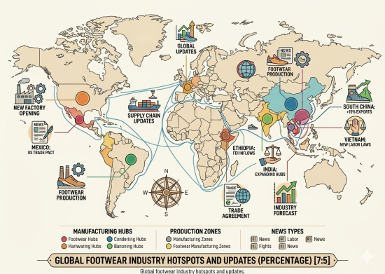 Global footwear industry hotspots and updates.
