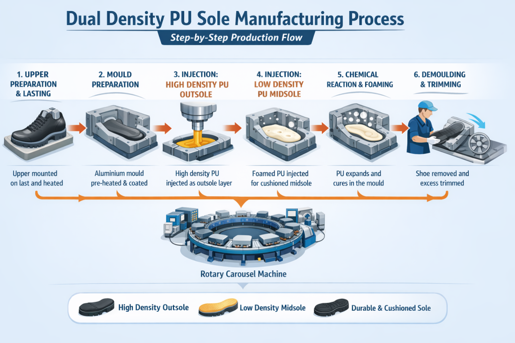 Dual density PU Sole Manufacturing Process