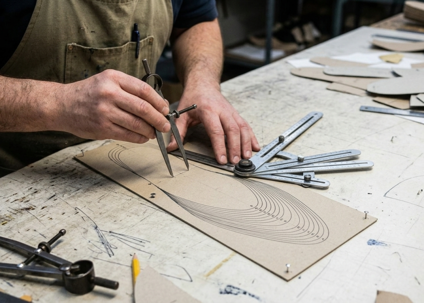 Pantograph and hand grading tools used in footwear pattern engineering