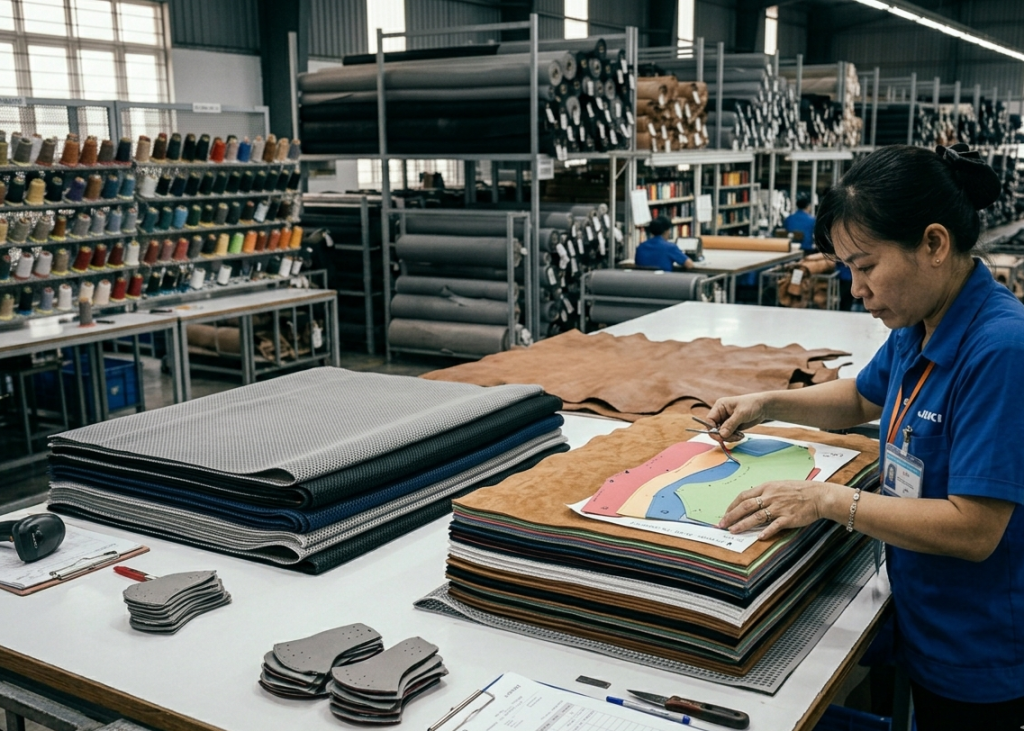 Layering of synthetic materials before cutting